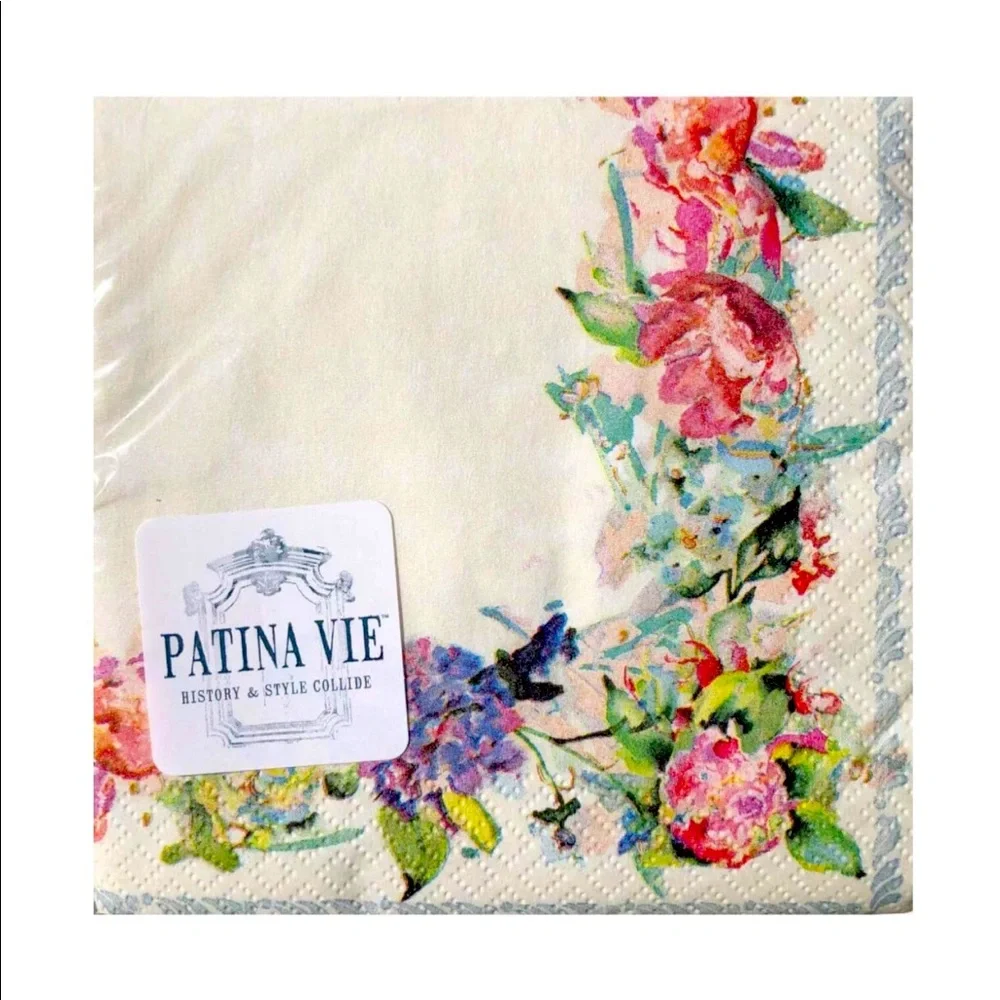Patina Vie Floral Cream Paper Cocktail Beverage Napkins 36 ct